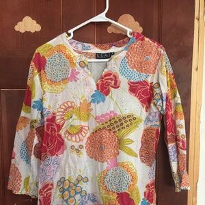 Kiki Sol Lightweight Summer 3/4 Sleeve Floral Top Size S
